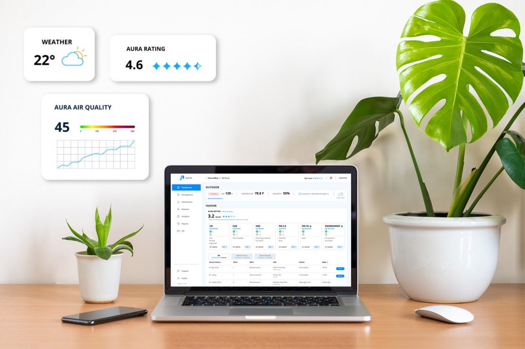 Aura Air on laptop w dashboards